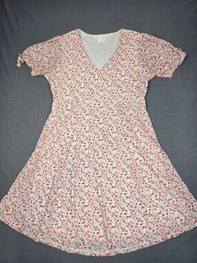 Vintage-Inspired Sirenlily Floral Dress L Pink White Rose Cottagecore Romantic